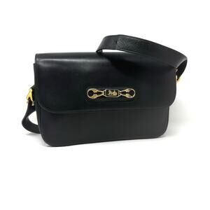Celine Vintage Black Leather Horsebit Shoulder Bag | Box Calf | Gold Hardware
